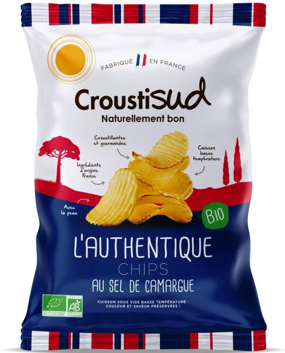 Chipsuri bio din cartofi cu sare de Camargue, 100g, Croustisud