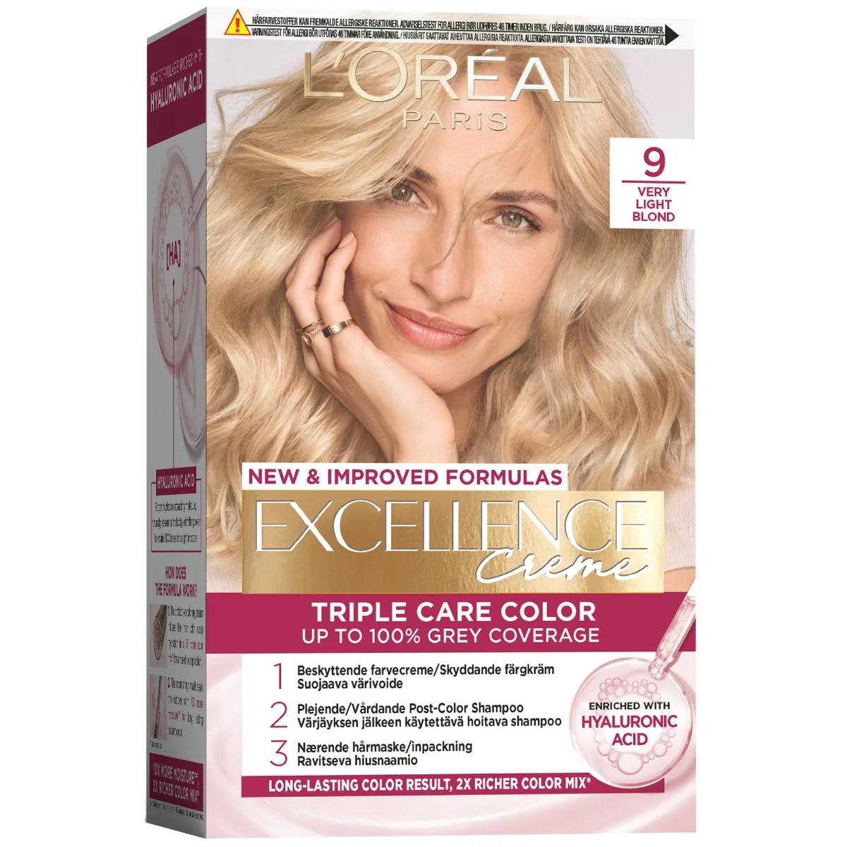 Vopsea de par permanenta Excellence Creme 9 Blond Foarte Deschis, 192ml, L'Oreal Paris