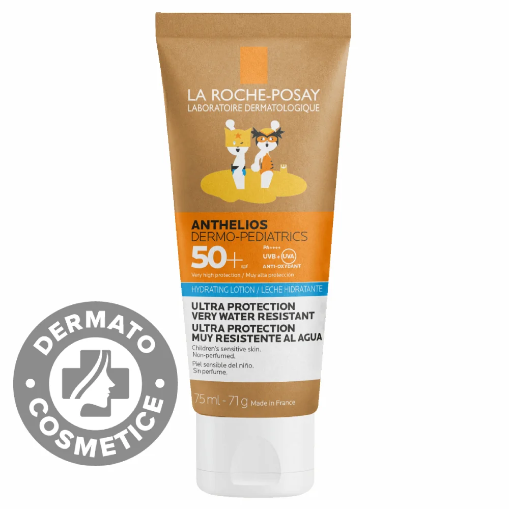 Lotiune hidratanta cu protectie solara pentru copii SPF 50+ fata si corp ultra rezistent la apa Dermo-Pediatrics Eco Tube Anthelios, 75ml, La Roche-Posay