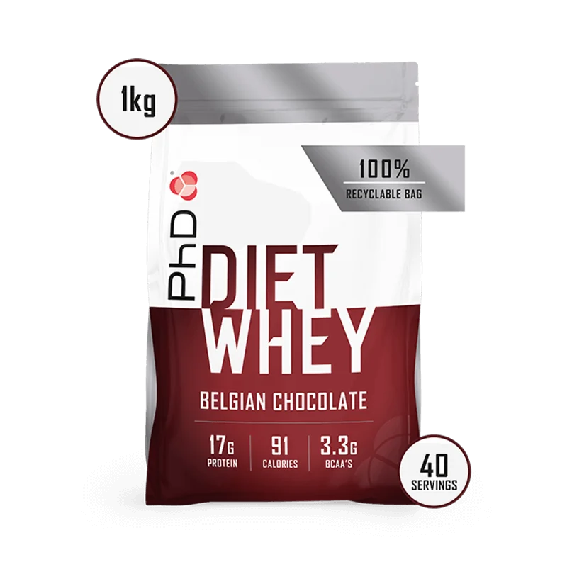 Pudra proteica cu aroma de ciocolata belgiana Diet Whey, 1kg, PhD