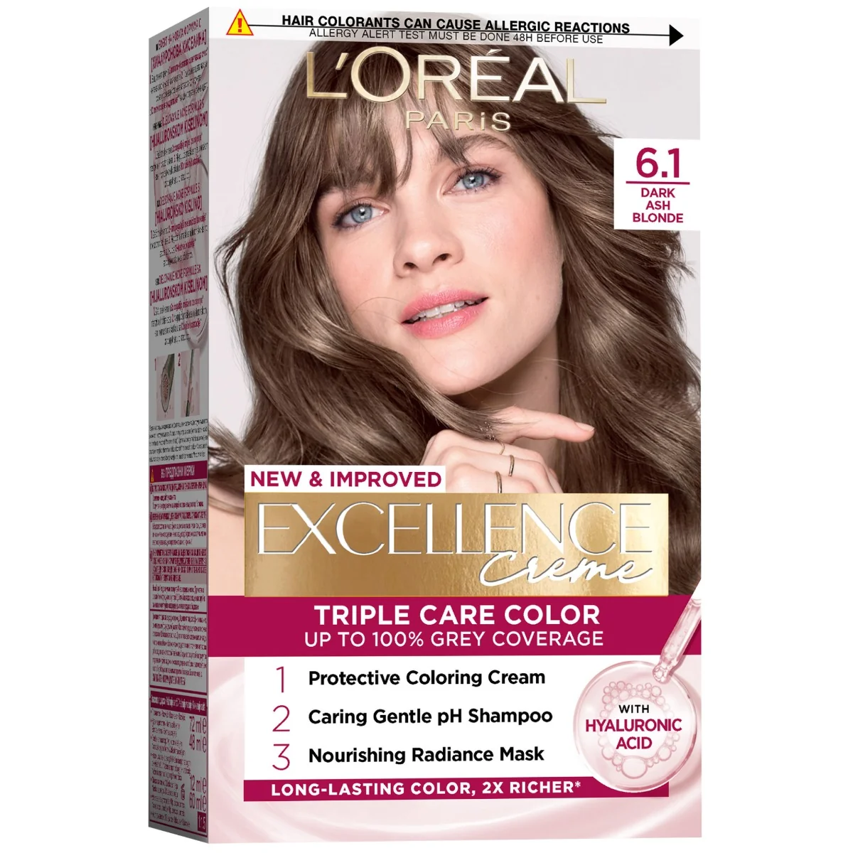 Vopsea de par permanenta Excellence Creme 6.1 Blond Inchis Cenusiu, 192ml, L'Oreal Paris 