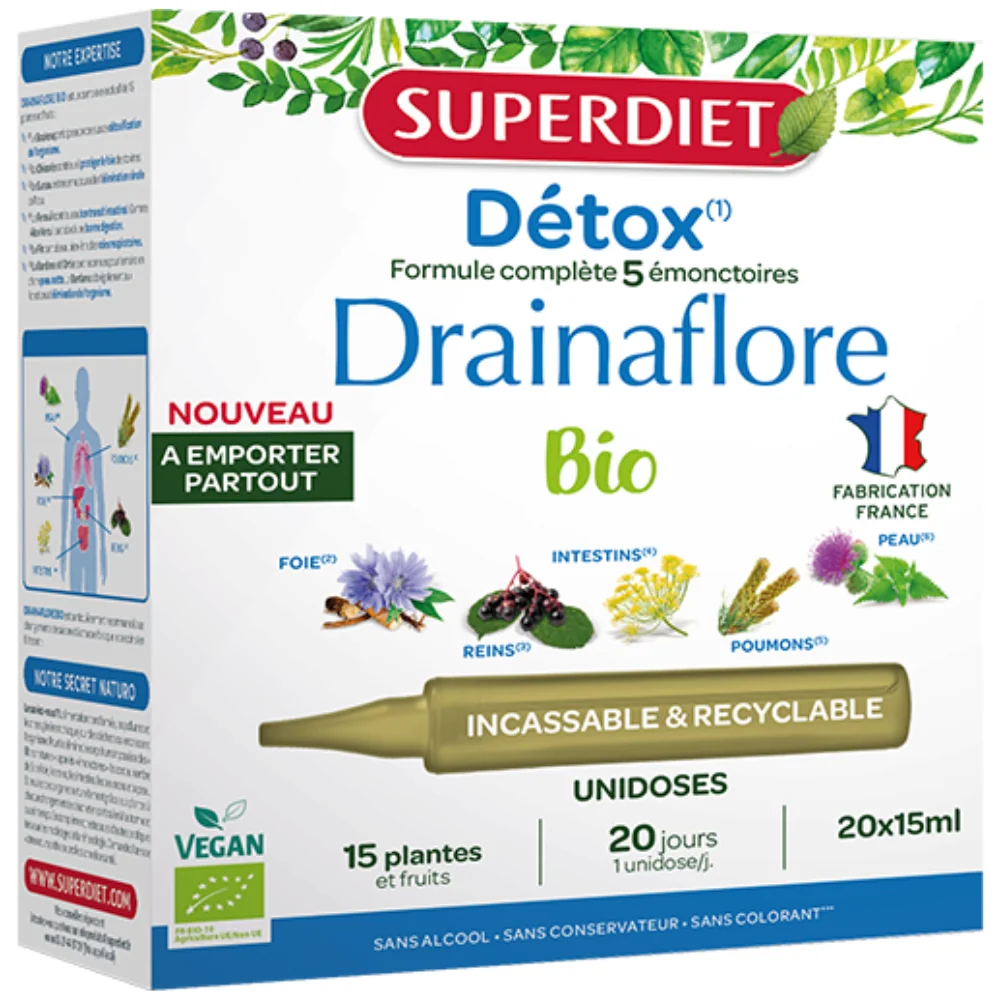 Drainaflore Detoxifiere Bio, 15ml x 20 fiole reciclabile, Superdiet