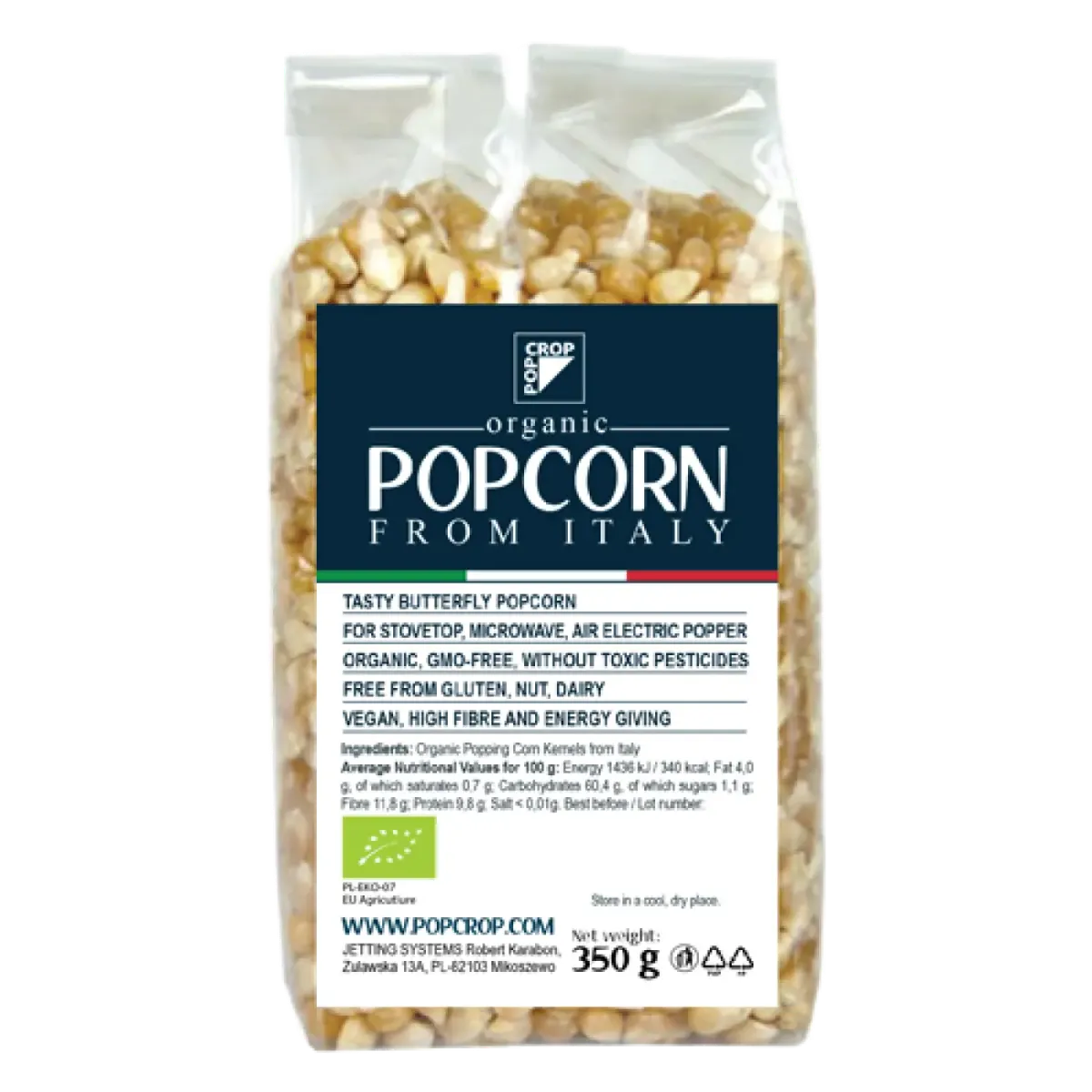Porumb galben bio popcorn, 350g, Popcrop