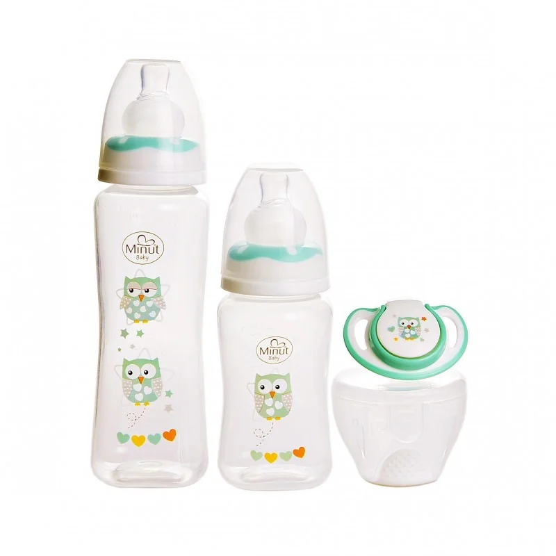 Set biberoane + suzeta in cutie sterilizare Baby, 125ml + 250ml + 1 bucata, Minut