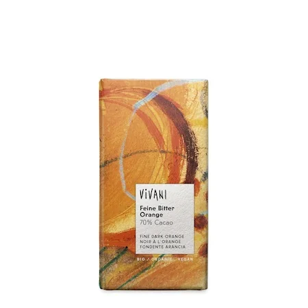 Ciocolata amaruie cu 70% cacao si ulei de portocale, 100g, Vivani