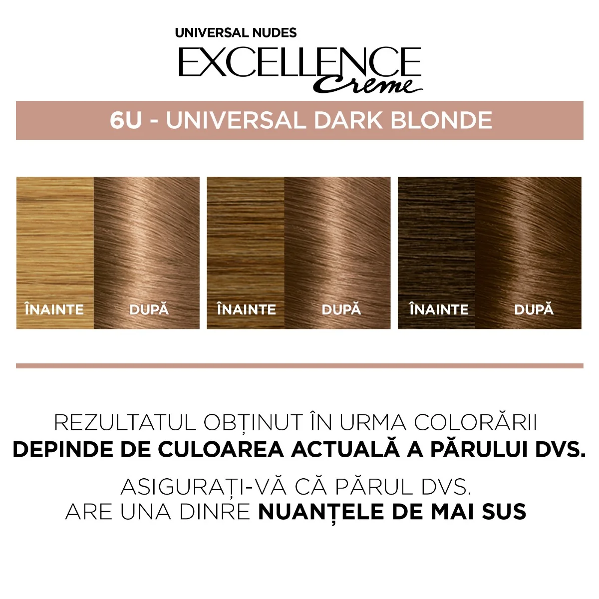 Vopsea de par permanenta fara amoniac Excellence Universal Nudes 6U Dark Blonde, 192ml, L'Oreal Paris 