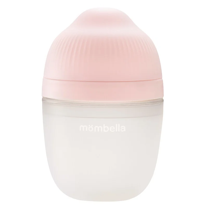 Biberon anticolici cu tetina M 100% silicon Breast-Like Old Roze, 210ml, Mombella