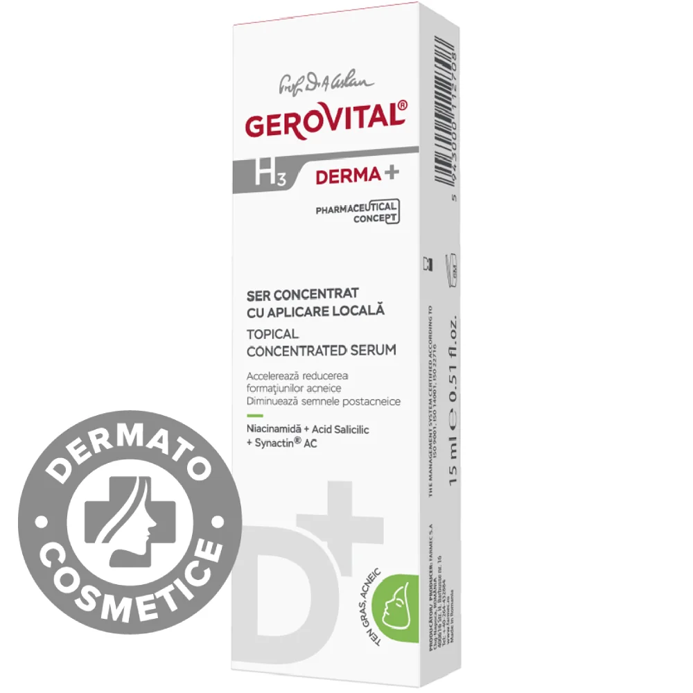 Ser concentrat cu aplicare locala H3 Derma+, 15ml, Gerovital 