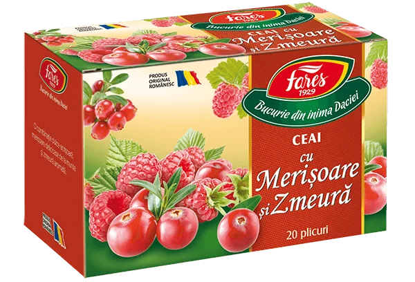 Ceai cu merisoare si zmeura Aromfruct, 20 plicuri, Fares