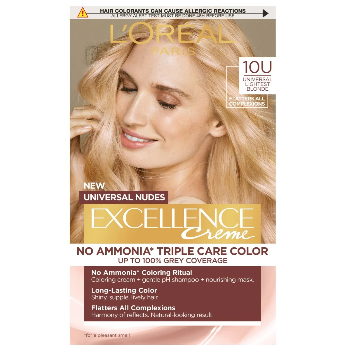 Vopsea de par permanenta fara amoniac Excellence Universal Nudes 10U Lightest Blonde, 192ml, L'Oreal Paris