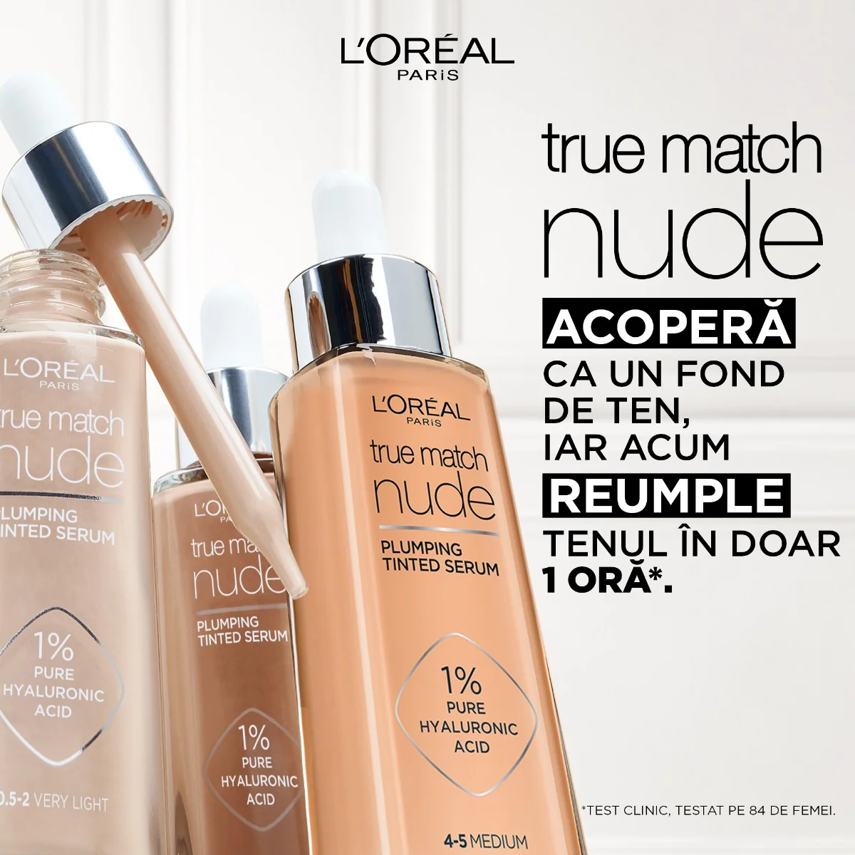 Serum redensificator infuzat cu pigmenti True Match Nude 0.5-2 Very Light, 30ml, L'Oreal Paris 