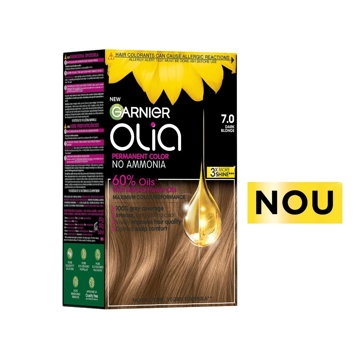 Vopsea de par permanenta fara amoniac 7.0 Dark Blonde Olia, 174ml, Garnier