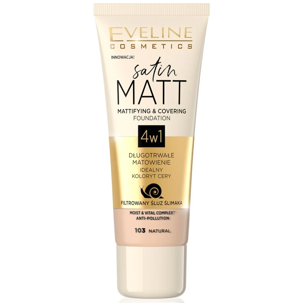 Fond de ten Satin Matt Mattifying & Covering 103 Natural, 30ml, Eveline Cosmetics