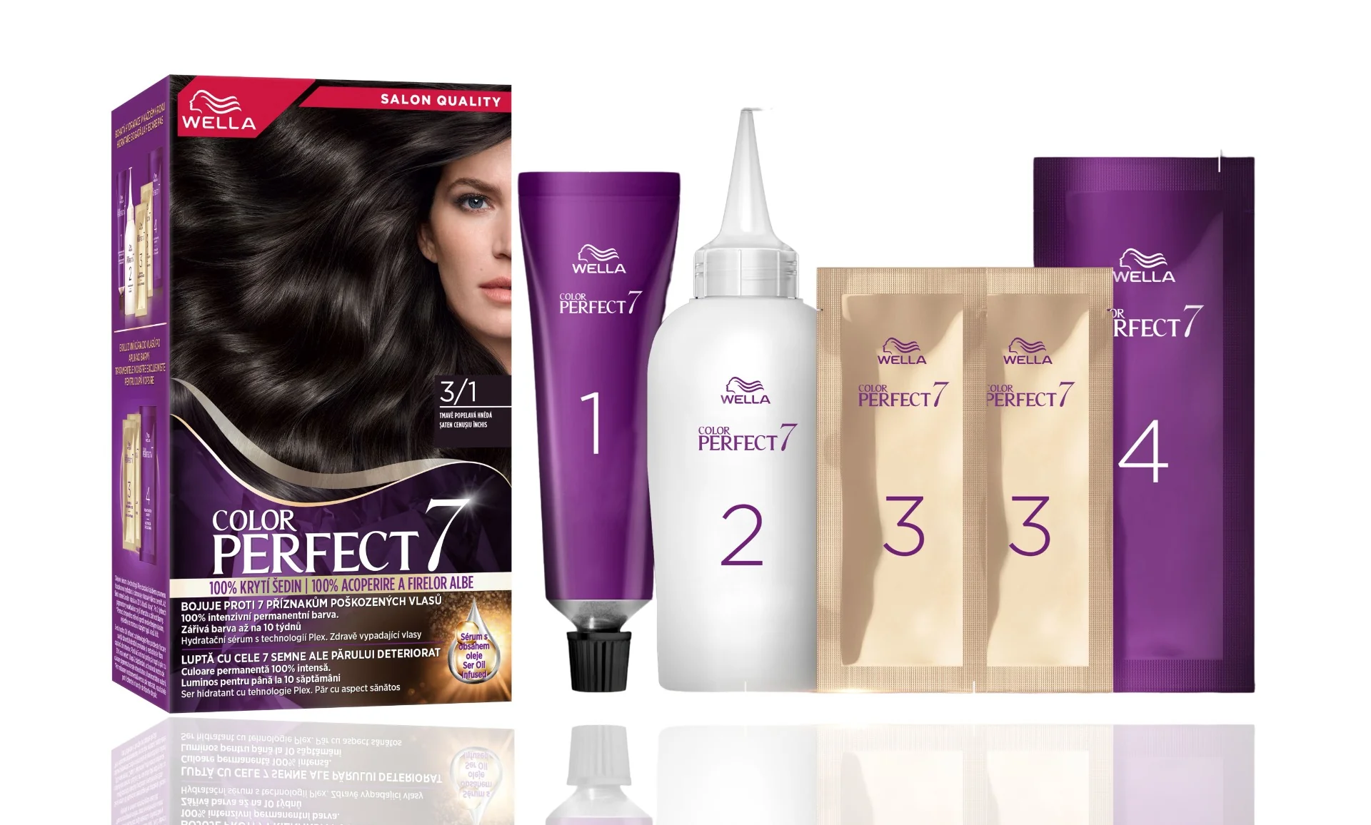 Vopsea de par permanenta Saten Cenusiu Inchis 3/1 Color Perfect, 135ml, Wella 