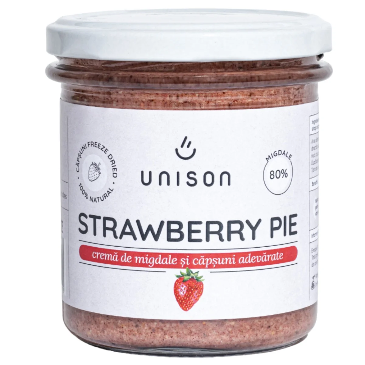 Crema de migdale cu capsuni liofilizate Strawberry Pie, 300g, Unison