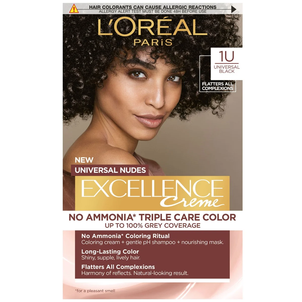 Vopsea de par permanenta fara amoniac Excellence Universal Nudes 1U Black, 192ml, L'Oreal Paris 