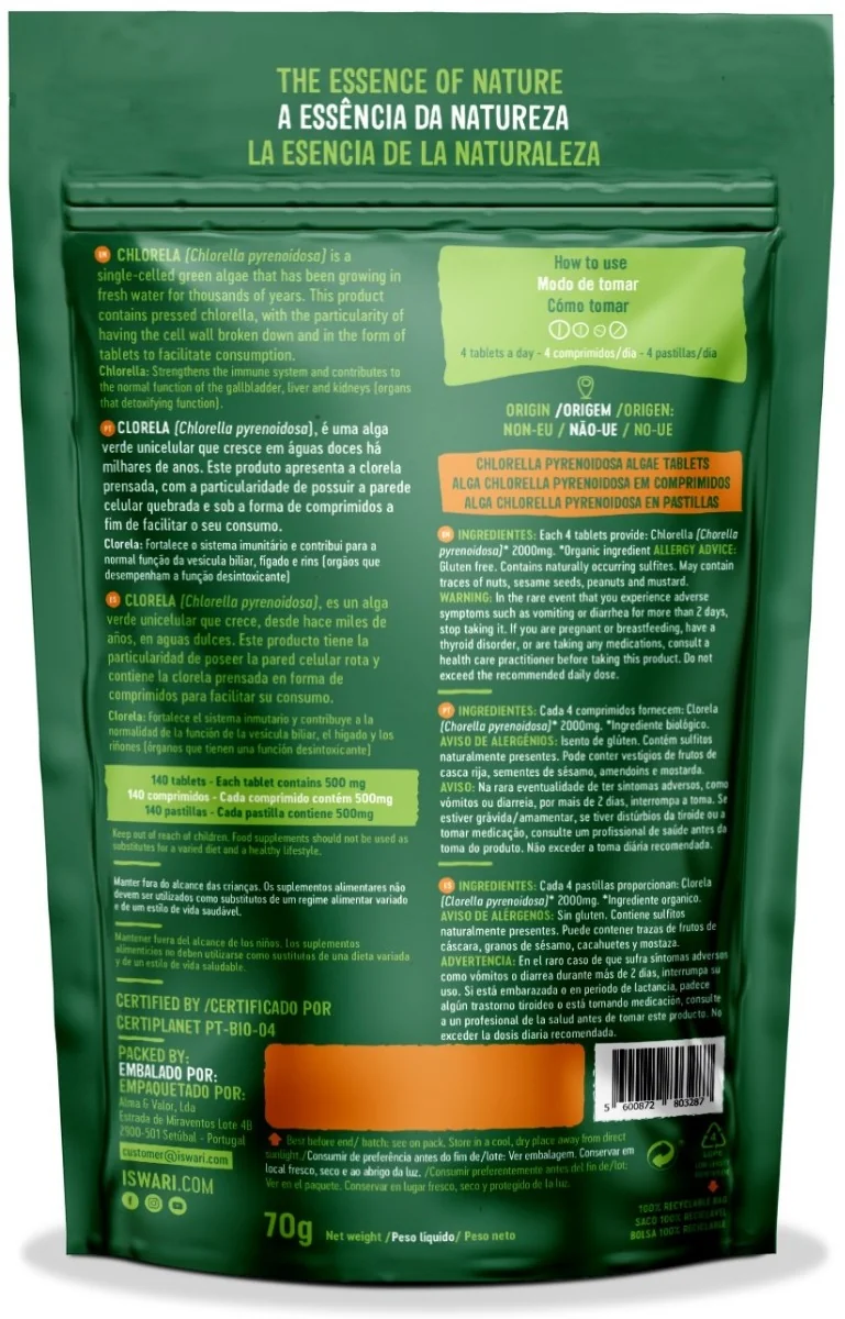 Chlorella bio sub forma de tablete, 140 tablete, Iswari 