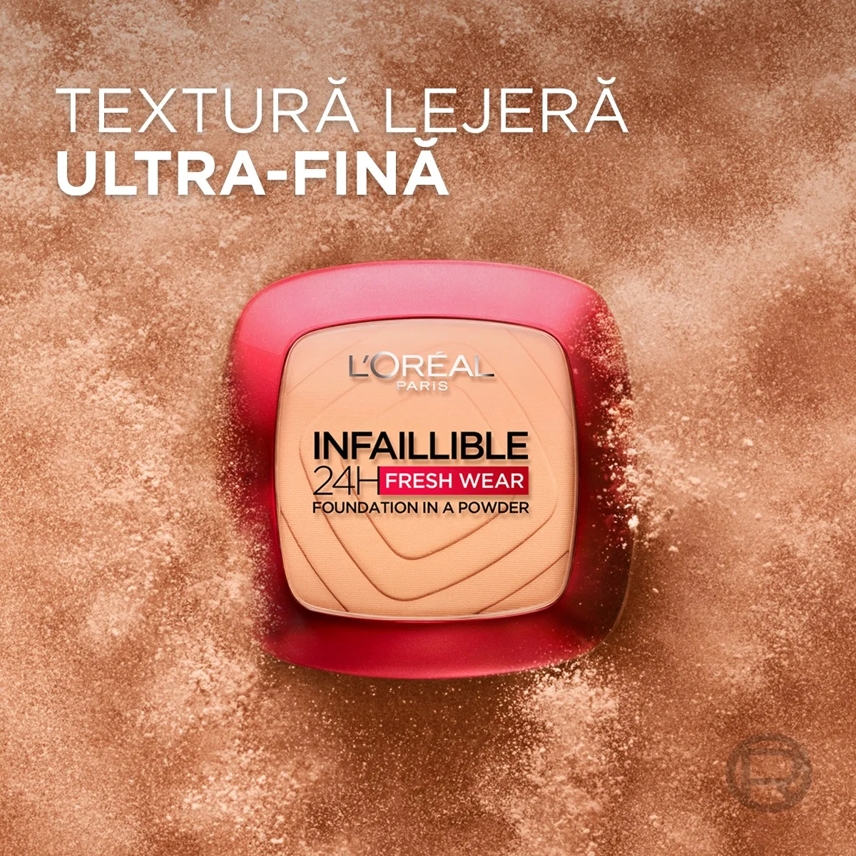 Pudra compacta Infaillible 24h Fresh Wear True Beige 130, 9g, L'Oreal Paris 