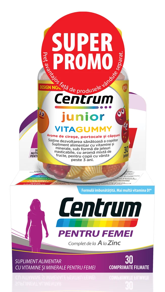 Pachet Centrum Femei, 30 comprimate + Centrum Junior VitaGummy, 30 jeleuri