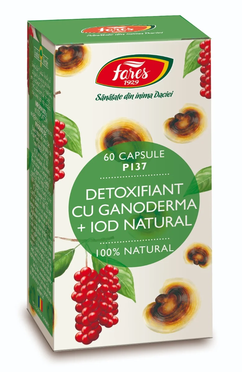 Detoxifiant cu ganoderma + iod natural P137, 60 capsule, Fares