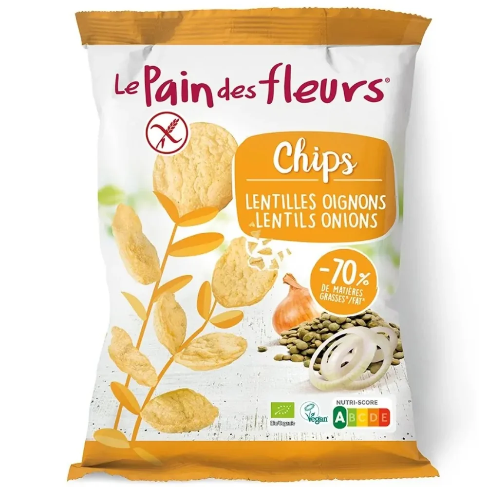 Chipsuri ecologice de linte cu ceapa fara gluten, 50g, Le Pain des Fleurs