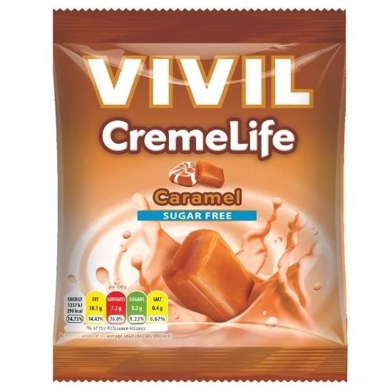 Bomboane cu caramel fara zahar Creme Life, 110g, Vivil