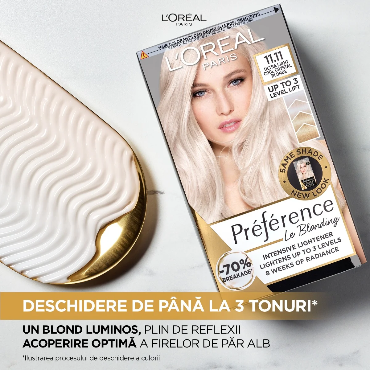 Vopsea de par permanenta cu amoniac Preference Le Blonding 11.11 Blond Ultra Deschis cu efect cenusiu, 178ml, L'Oreal Paris 