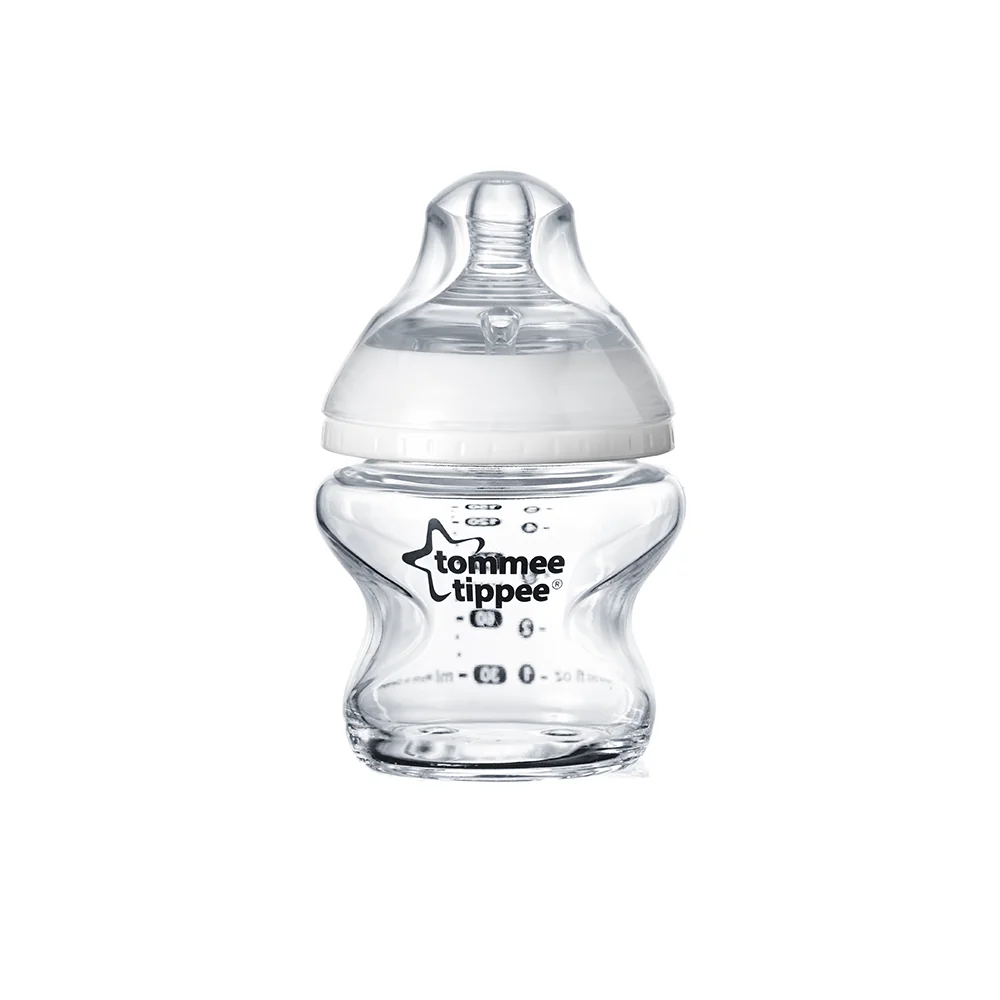 Biberon din sticla cu tetina din silicon Closer to Nature 0 luni+, 150ml, Tommee Tippee