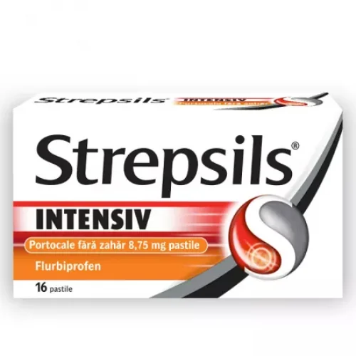 Strepsils Intensiv fara zahar cu aroma de portocale, 16 pastile, Reckitt Benckiser