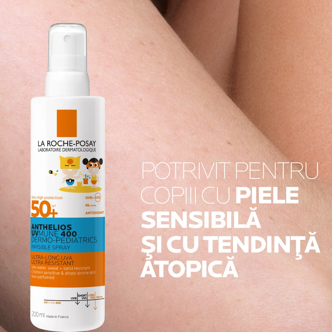 Spray cu protectie solara potrivit pentru pielea copiilor SPF50+ Anthelios UVMUNE400 Dermo-Pediatrics, 200ml, La Roche-Posay 