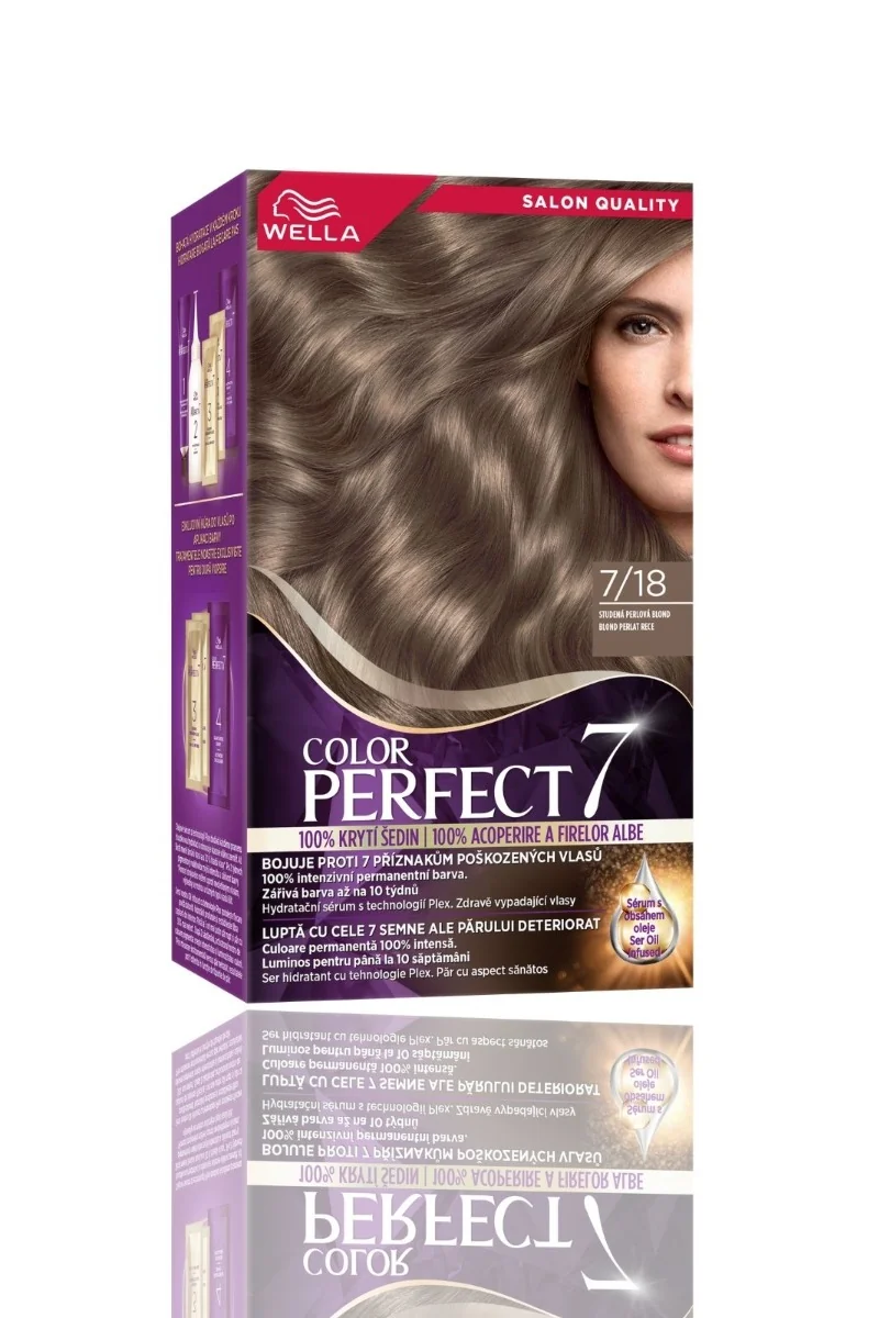 Vopsea de par permanenta Blond Perlat Rece 7/18 Color Perfect, 135ml, Wella 