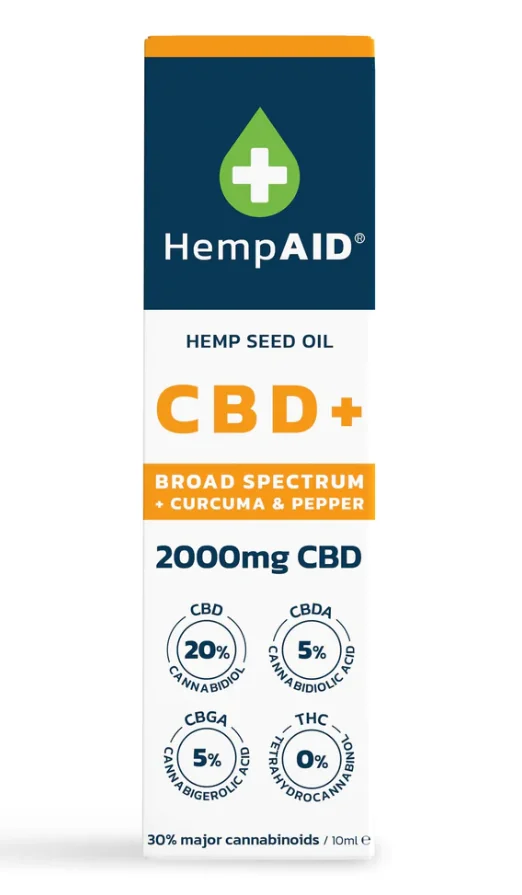 Ulei de canepa cu 2000mg CBD 500mg CBDA 500mgc BGA 200mg Curcuma 5mg Piper, 10ml, HempAID