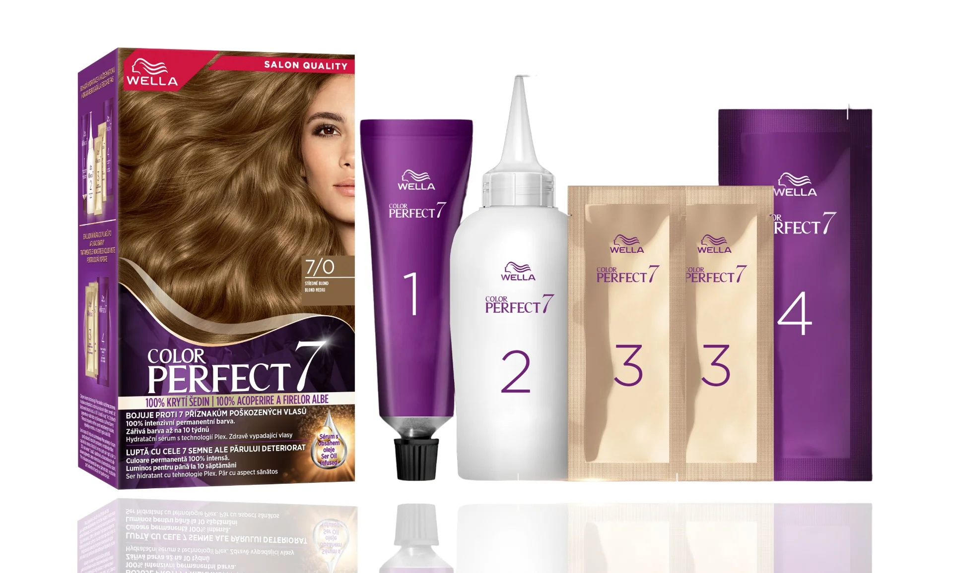 Vopsea de par permanenta Blond Mediu 7/0 Color Perfect, 135ml, Wella 