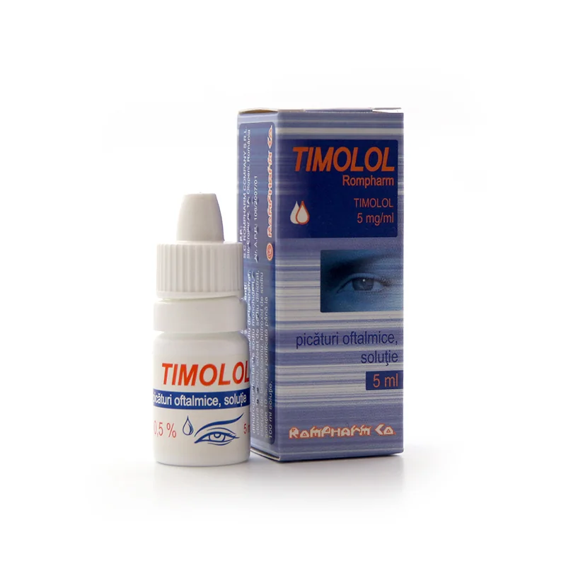 Timolol solutie 5 mg/ml picaturi oftalmice, 5ml, Rompharm