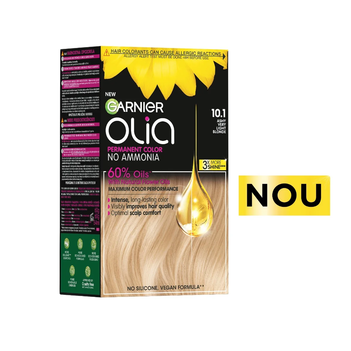 Vopsea de par permanenta fara amoniac 10.1 Ashy Very Light Blonde Olia, 174ml, Garnier 