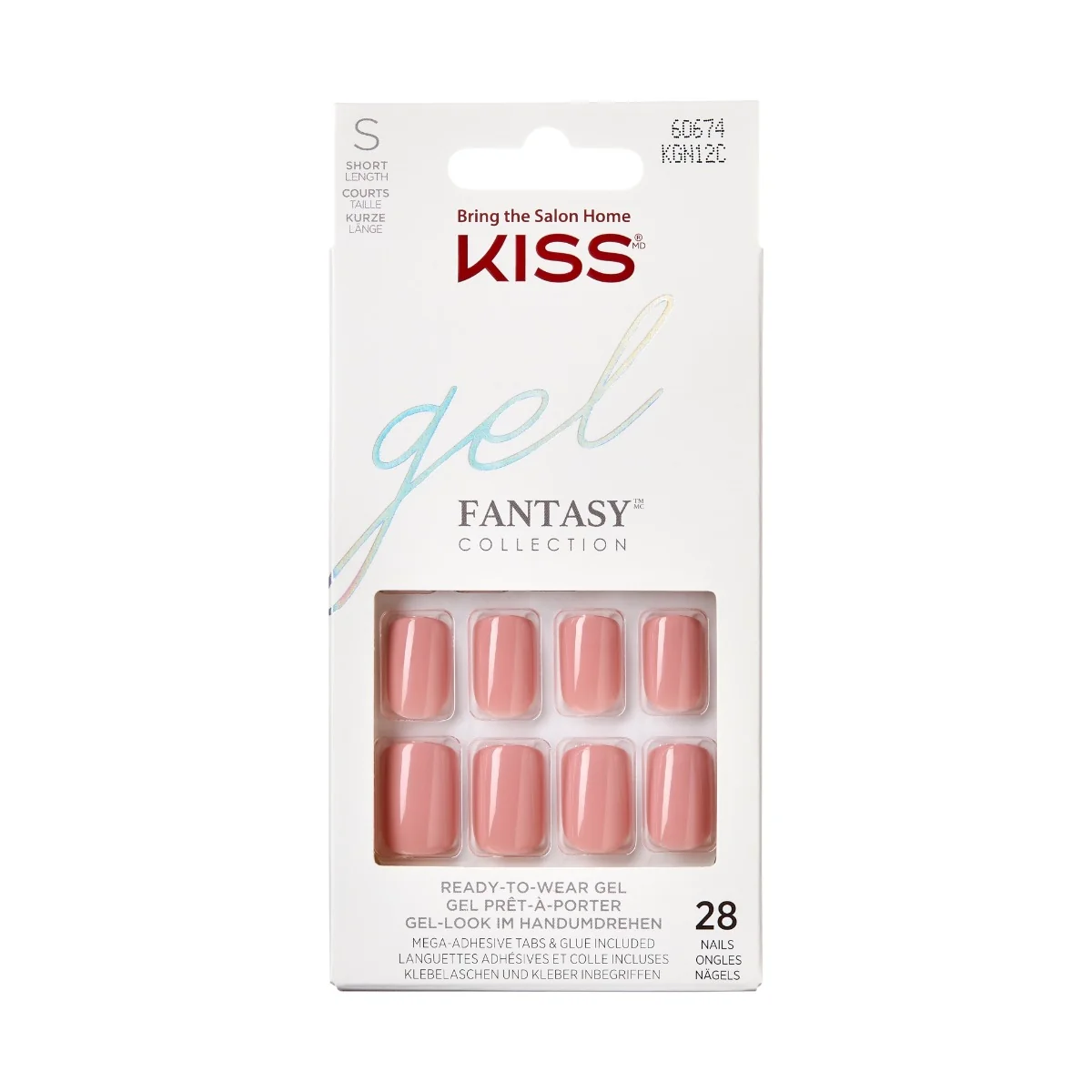 Unghii false Gel Fantasy Color Ribbons Short Squoval, 28 bucati, Kiss