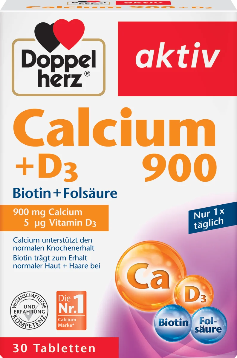 Calciu 900mg + D3 + Biotina + Acid folic Aktiv, 30 comprimate, Doppelherz