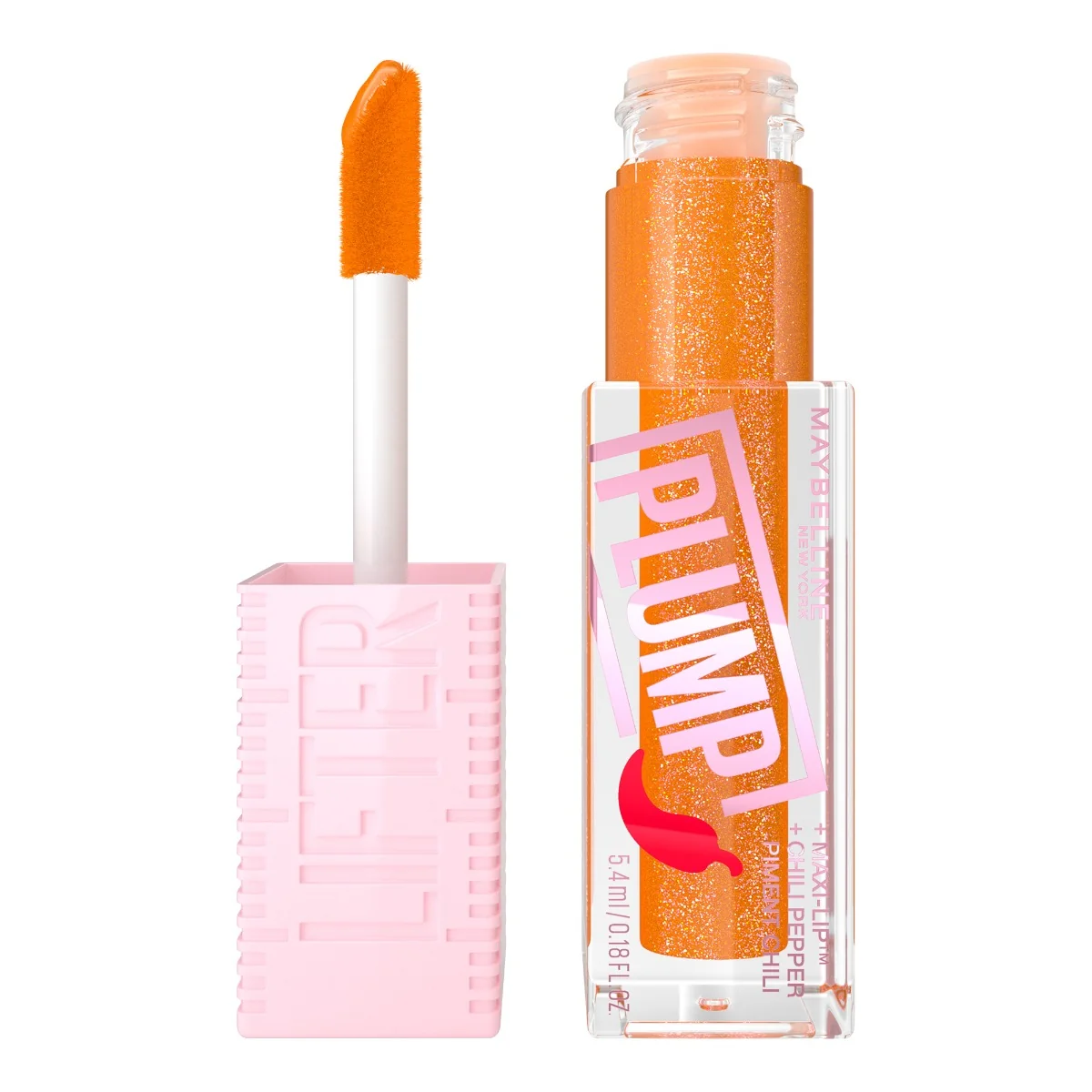 Luciu de buze cu efect de marire Lifter Plump 008 Hot Honey, 5.4ml, Maybelline 