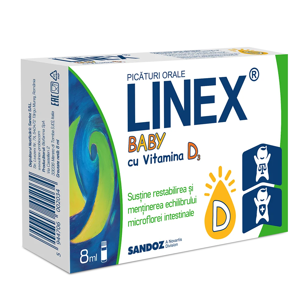 Linex Baby cu vitamina D3, 8ml, Sandoz