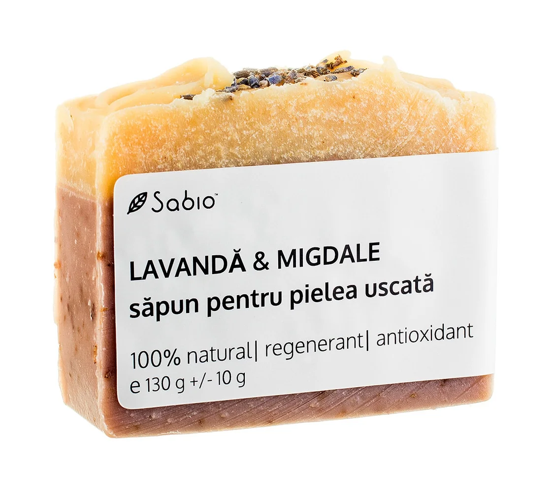 Sapun natural pentru pielea uscata cu lavanda si migdale, 130g, Sabio