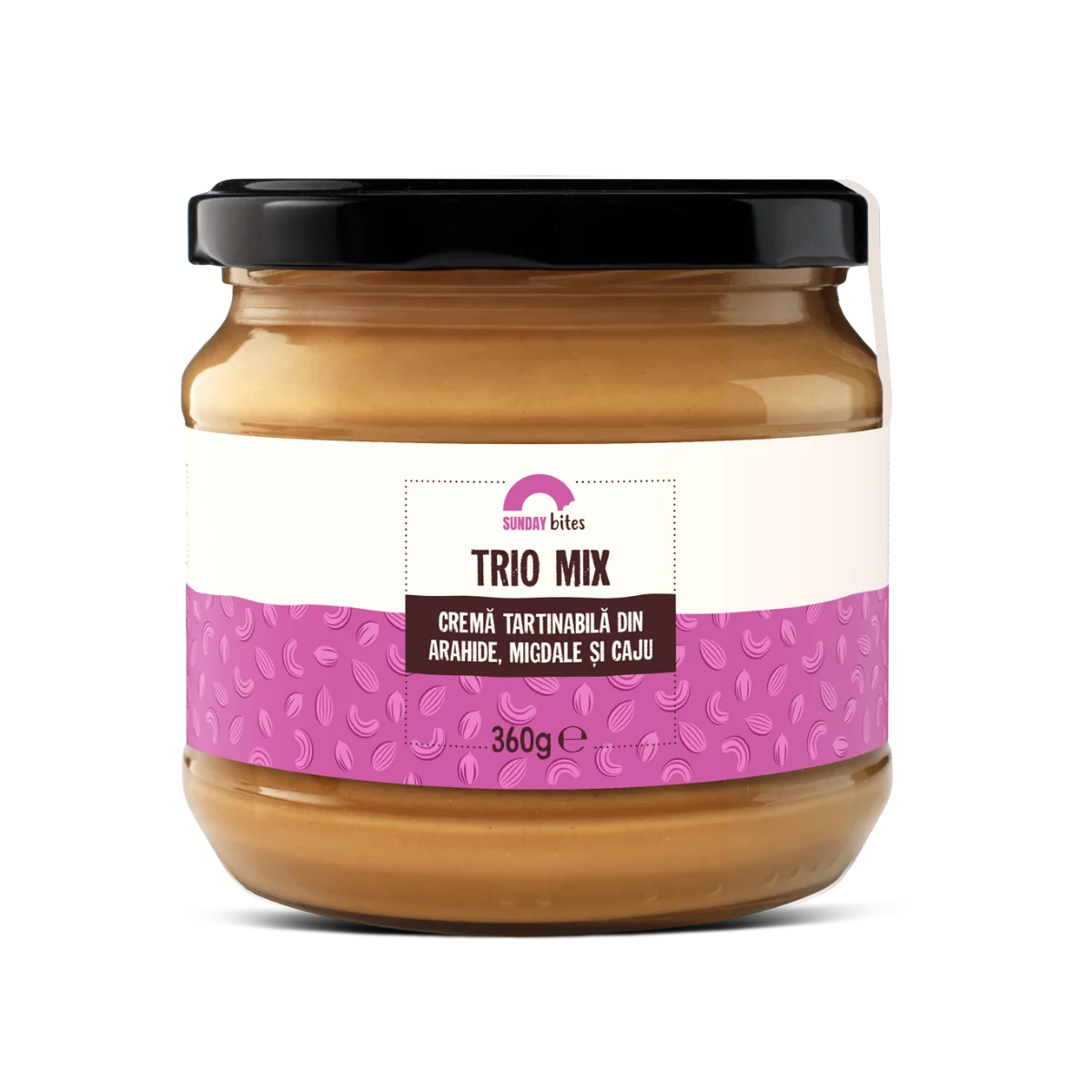 Crema de arahide migdale si caju Trio Mix, 360g, Sunday Bites