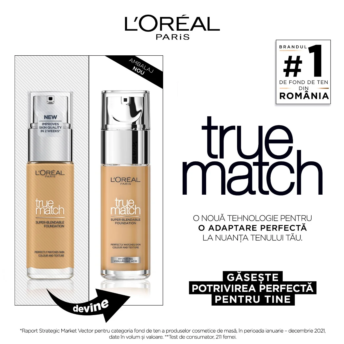 Fond de ten infuzat cu acid hialuronic True Match 5D5W Golden Sand, 30ml, L'Oreal Paris 