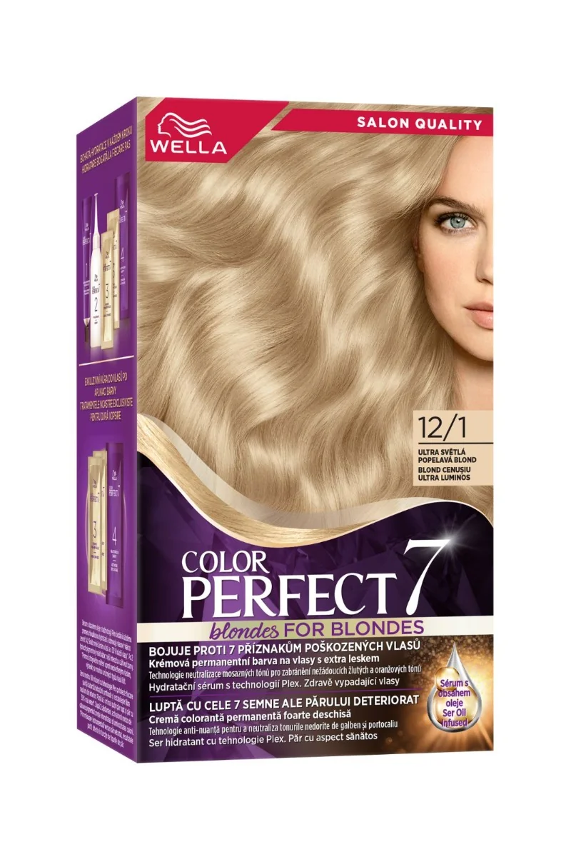 Vopsea de par permanenta Blond Cenusiu Ultra Luminos 12/1 Color Perfect, 135ml, Wella 