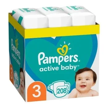 Scutece Active Baby Marimea 3 Midi pentru 6-10 kg, 208 bucati, Pampers