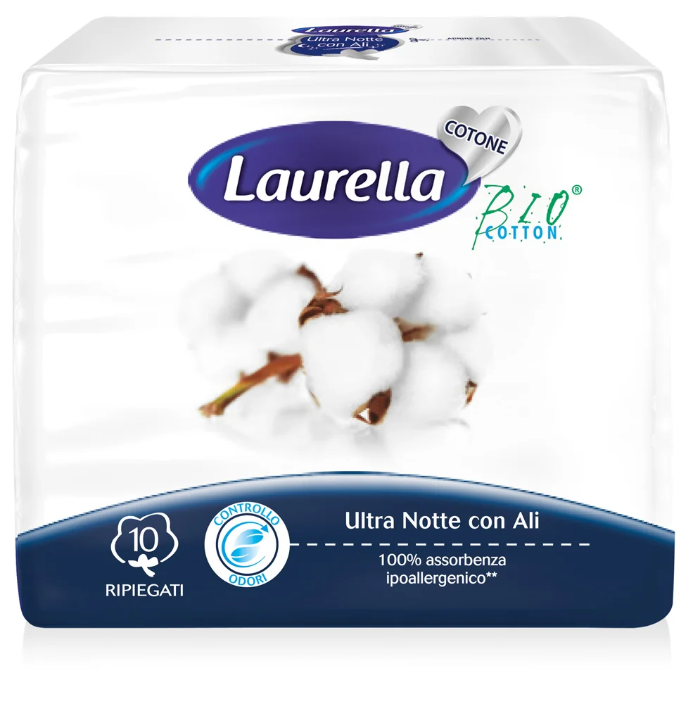 Absorbante de noapte din bumbac organic 5 picaturi Bio Cotton, 10 bucati, Laurella