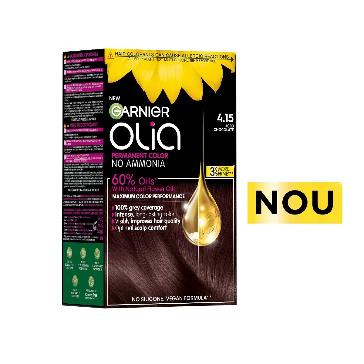 Vopsea de par permanenta fara amoniac 4.15 Iced Chocolate Olia, 174ml, Garnier 