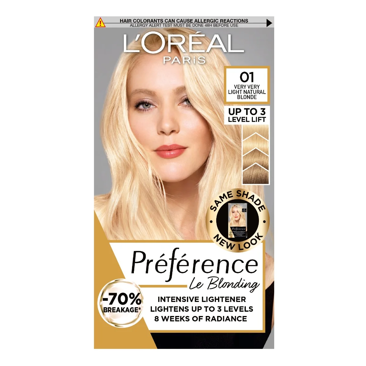 Vopsea de par permanenta cu amoniac Preference Le Blonding 01 Blond Natural foarte deschis, 178ml, L'Oreal Paris 