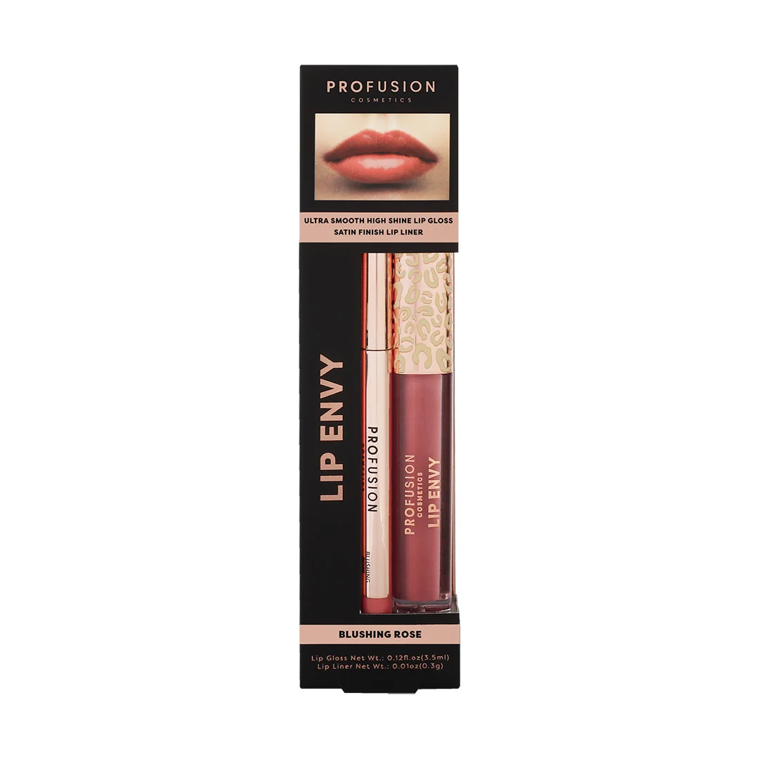 Set Luciu de buze ultra neted si lucios 3.5ml + Creion pentru buze cu finish satinat 0.3g Lip Envy Blushing Rose, Profusion Cosmetics 