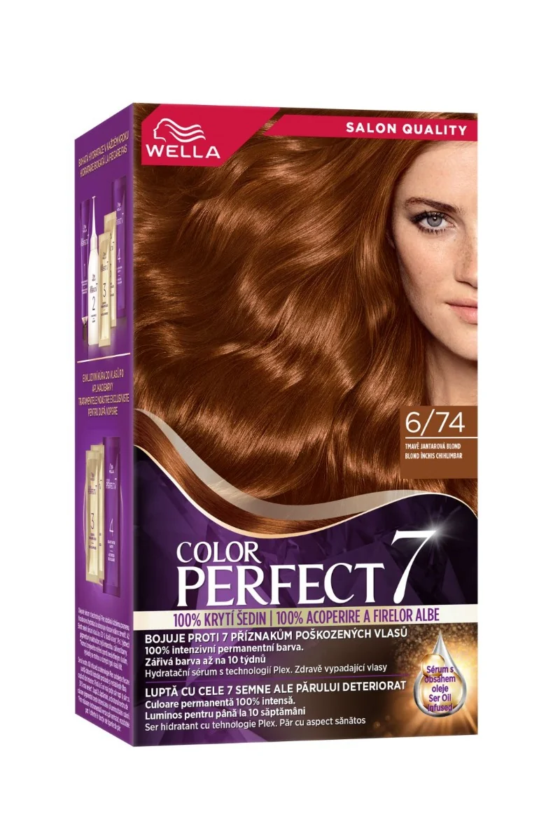 Vopsea de par permanenta Blond Inchis Chihlimbar 6/74 Color Perfect, 135ml, Wella