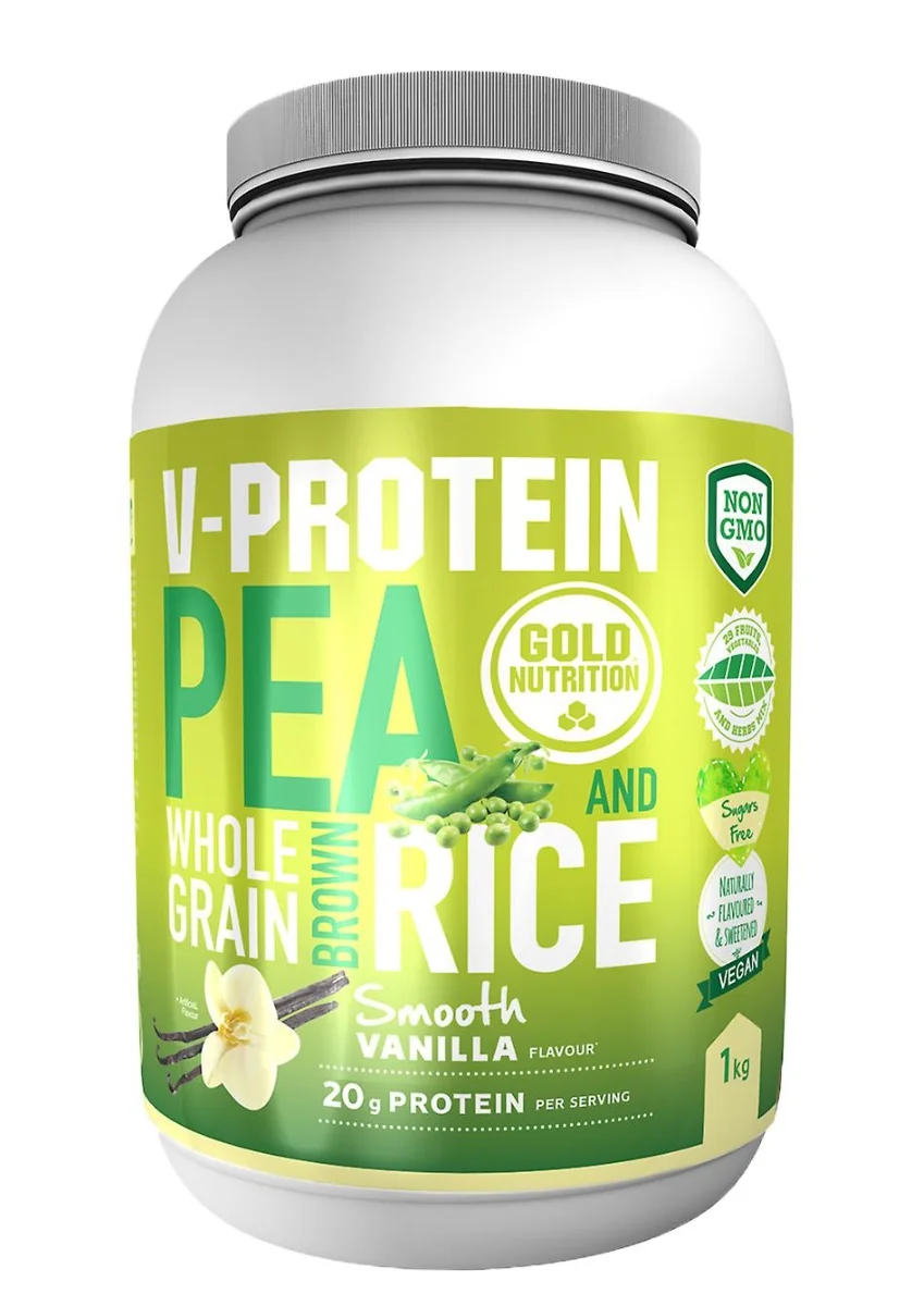 Pudra proteica vegetala V-Protein vanilie, 1kg, Gold Nutrition